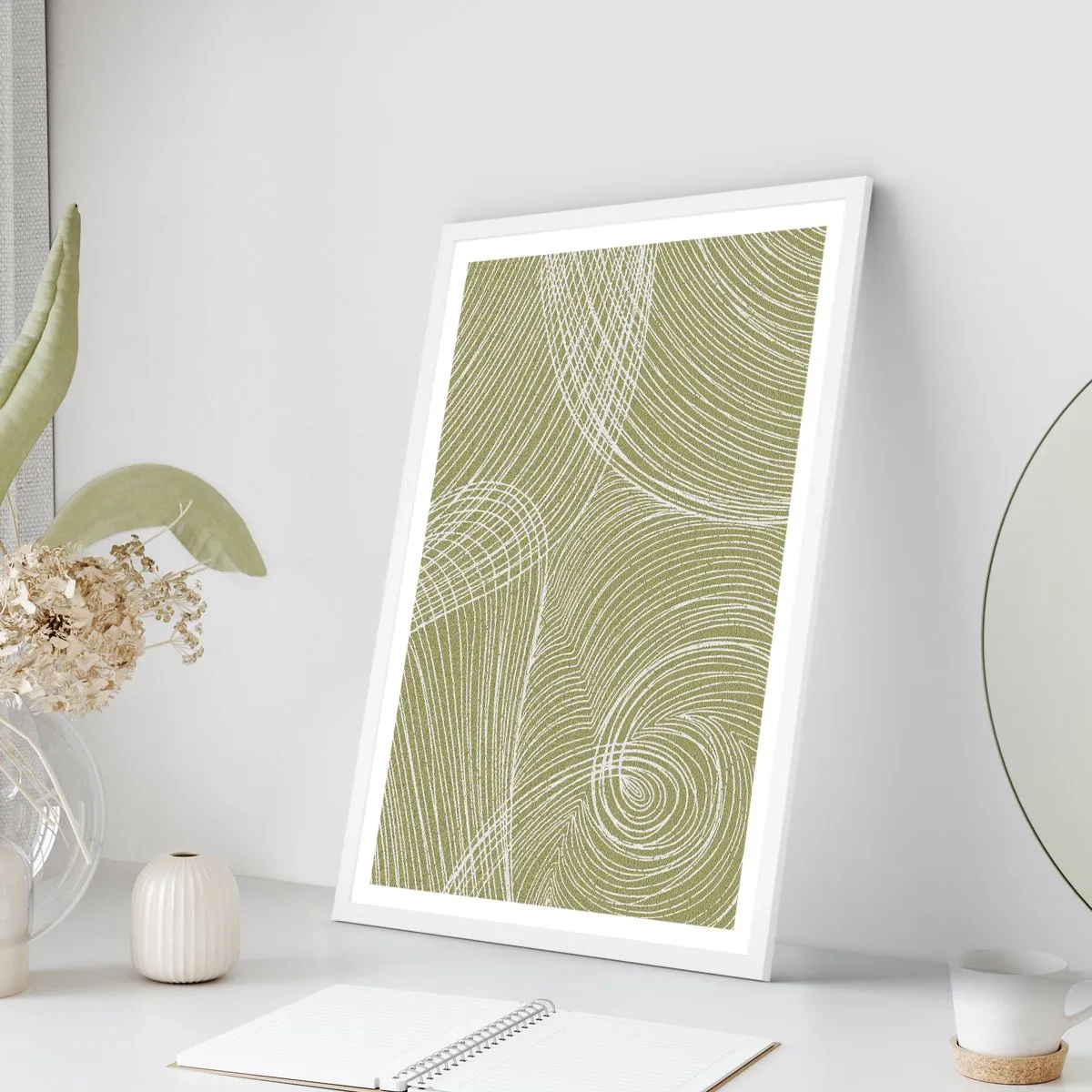 Plakat i hvid ramme - Indviklet abstraktion i hvidt - 70x100 cm