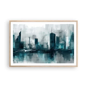 Plakat i ramme af lyst egetræ - Regnfarvet by - 91x61 cm