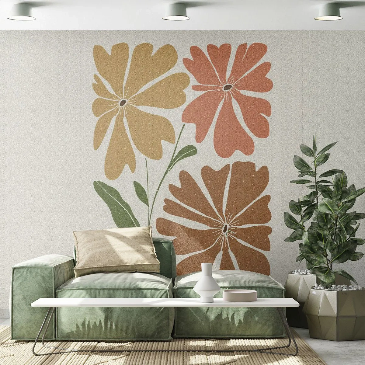 Fototapet Premium Canvas - Natur og geometri - Boho, Blomster, Minimalisme - 500x350 cm
