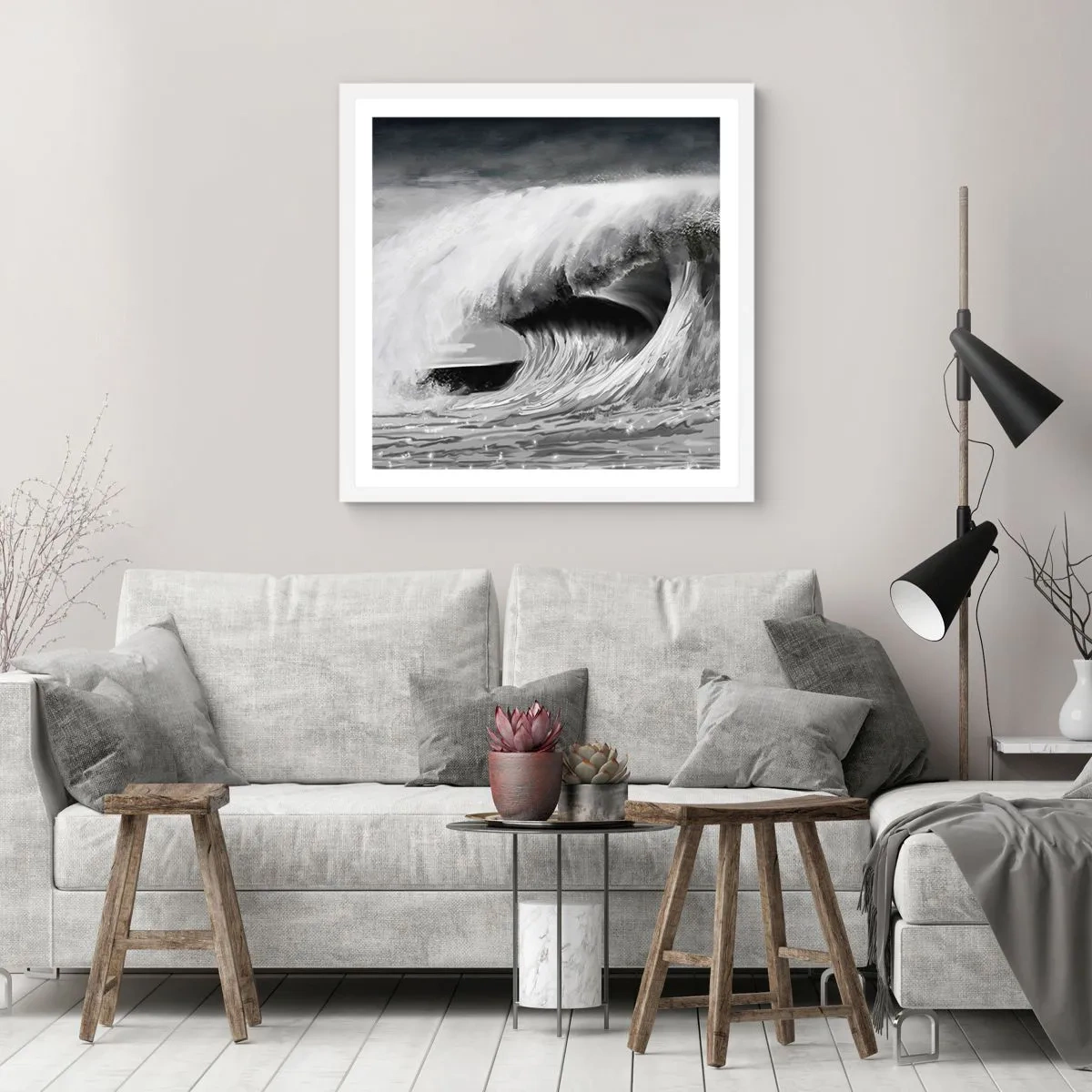 Plakat i hvid ramme - Havets vrede - 30x30 cm