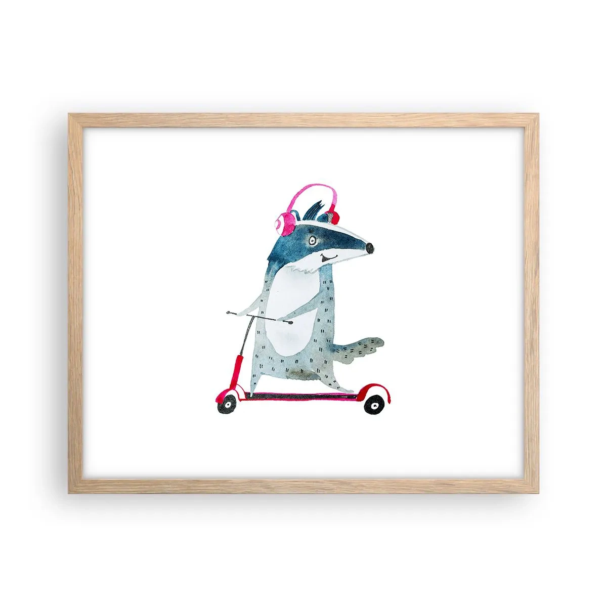 Plakat i ramme af lyst egetræ - Grævlingens glæder - 50x40 cm