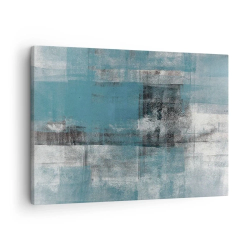Lærredstryk - Billede på lærred - En abstrakt komposition i blå nuancer med tekstur og lag. - 70x50cm - Vand og luft - Moderne vægdekoration til stue og soveværelse ARTTOR