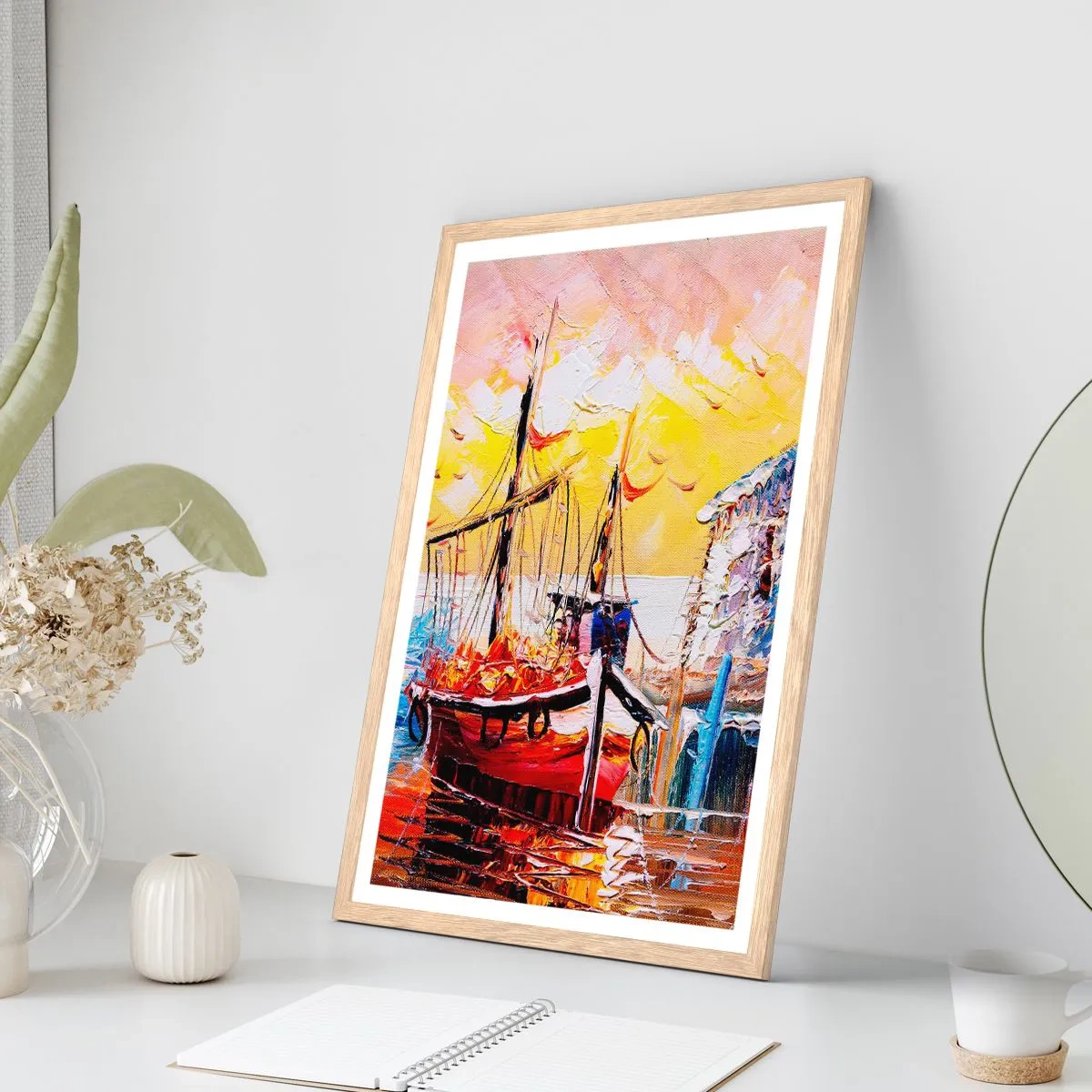 Plakat i ramme af lyst egetræ - Glædelig tilbagevenden - 70x100 cm