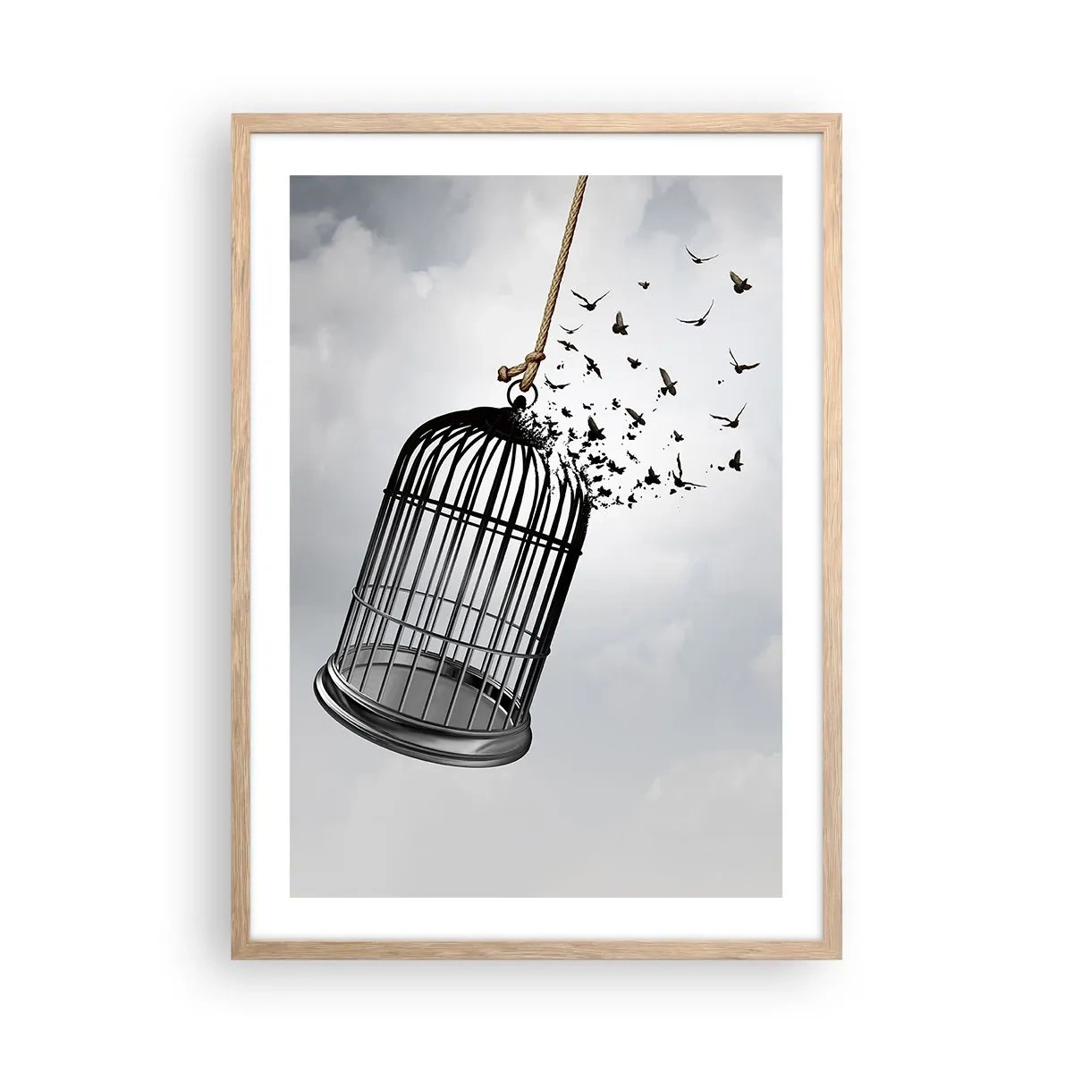 Plakat i ramme af lyst egetræ - Tro...håb...frihed! - 50x70 cm