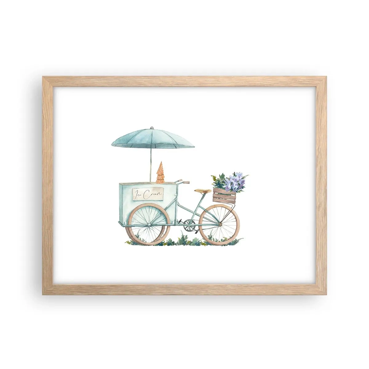 Plakat i ramme af lyst egetræ - Sødt minde om sommeren - 40x30 cm