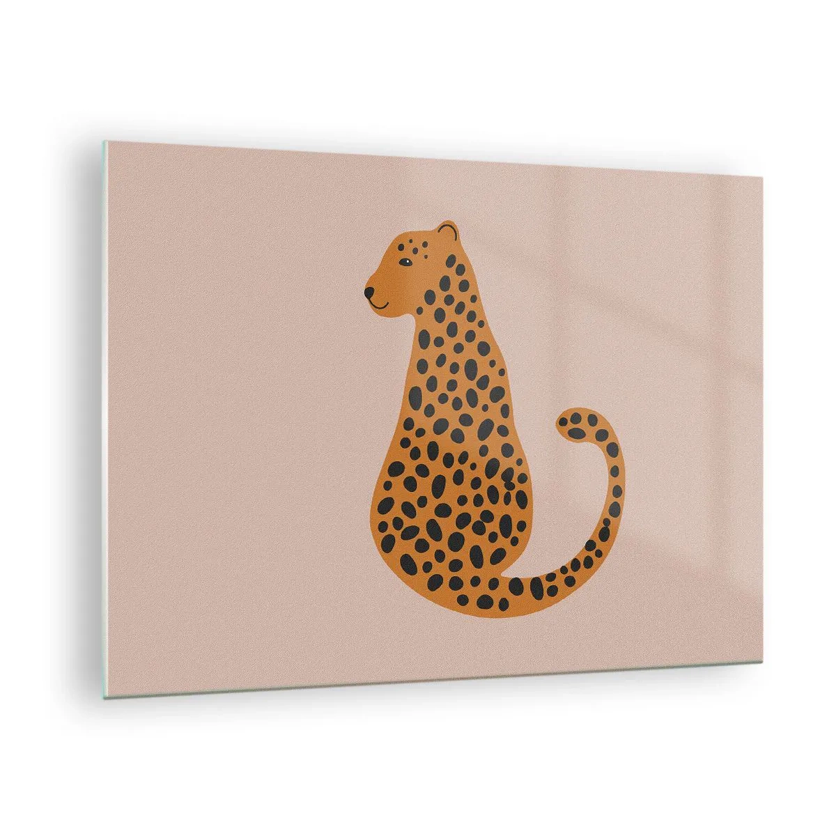 Billede på glas - Illustration af en panter med sorte pletter på en beige baggrund - 70x50cm - Leopardprint er et moderigtigt mønster - Moderne vægdekoration til stue og soveværelse ARTTOR