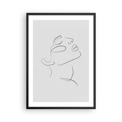 Plakat i sort ramme - Minimalistisk portræt af en kvinde i stregtegningsstil - 50x70cm - En drømmes slyngninger - Moderne vægdekoration til stue og soveværelse ARTTOR