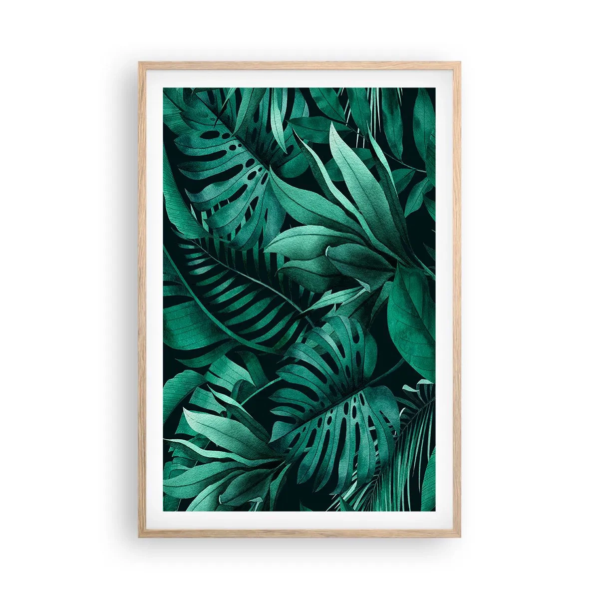 Plakat i ramme af lyst egetræ - Dyb tropisk grøn - 61x91 cm