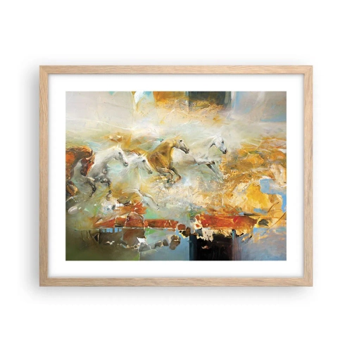 Plakat i ramme af lyst egetræ - Galopperer gennem lyset - 50x40 cm