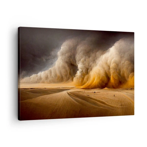 Lærredstryk - Billede på lærred - Imponerende sandstorm i ørkenen - 70x50cm - Ørkenens vrede - Moderne vægdekoration til stue og soveværelse ARTTOR