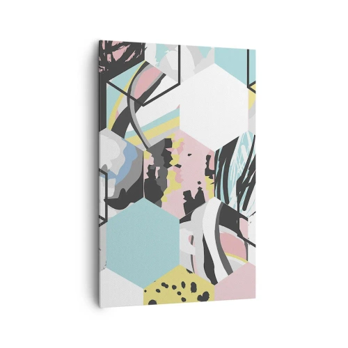Lærredstryk - Billede på lærred - Sekskanter og terninger i seks farver - 80x120 cm