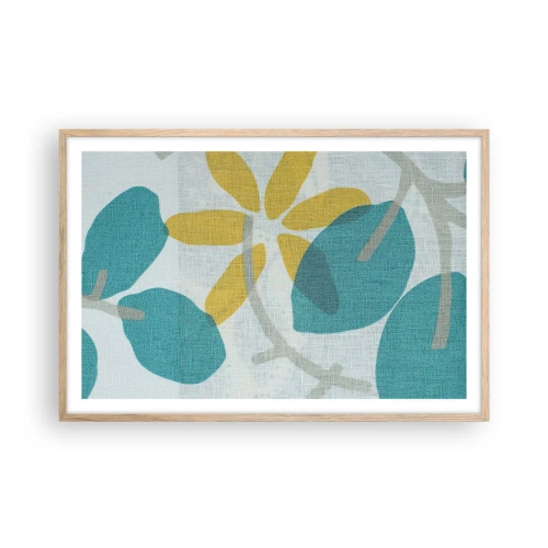 Plakat i ramme af lyst egetræ - Blandt azurblå blade - 91x61 cm