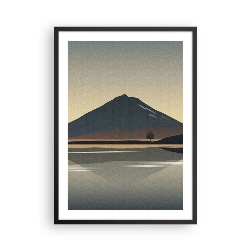 Plakat i sort ramme - Et minimalistisk bjerglandskab med en spejling i en sø - 50x70cm - Spejlrefleksion - Moderne vægdekoration til stue og soveværelse ARTTOR