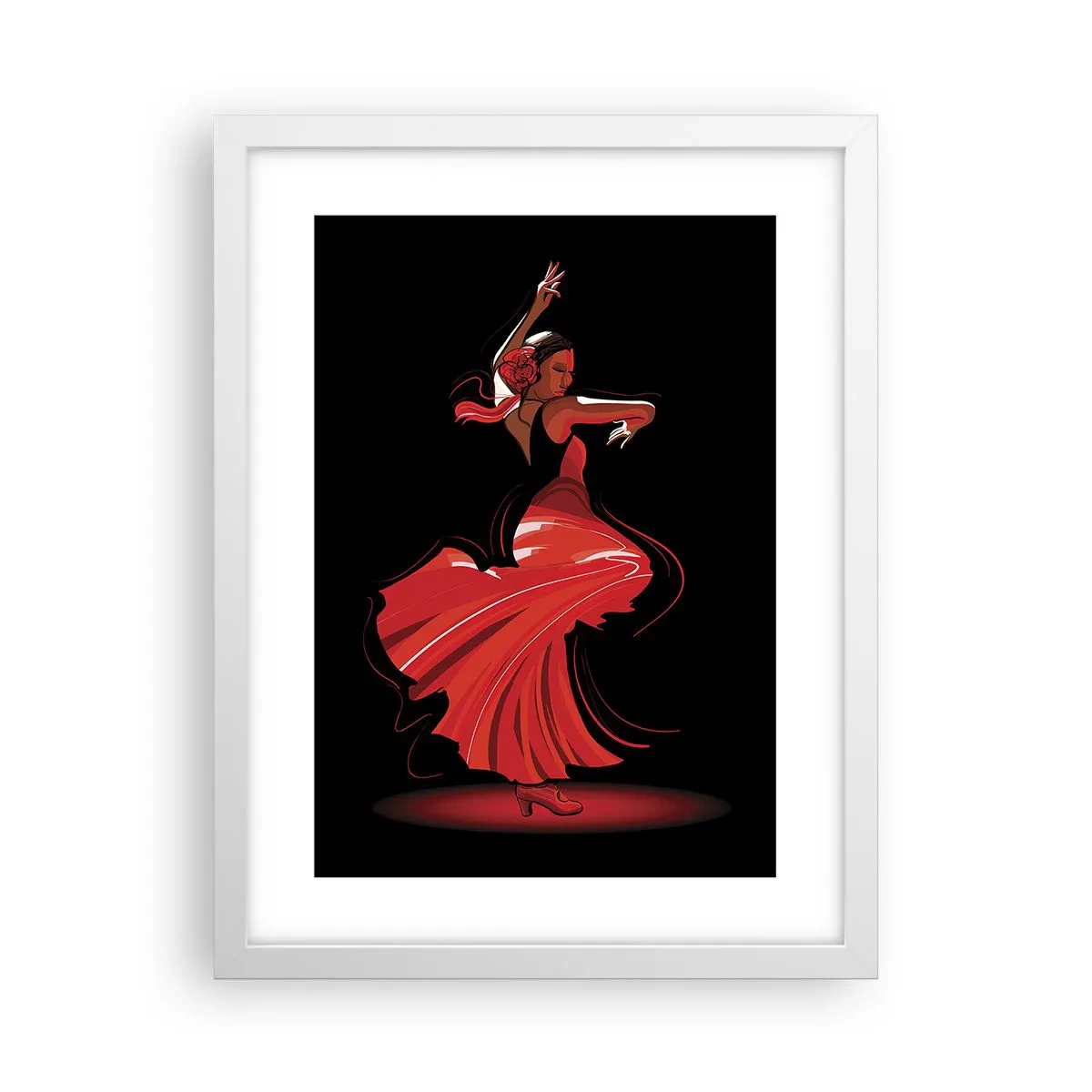 Plakat i hvid ramme - Flamencoens brændende ånd - 30x40 cm