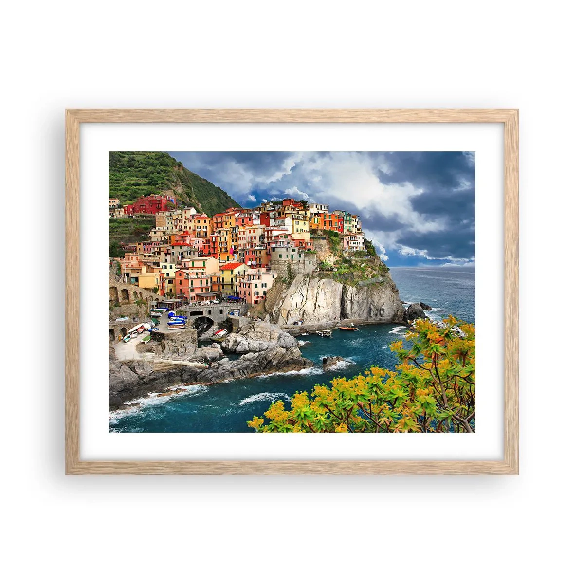 Plakat i ramme af lyst egetræ - En klynge klæber sig til klipperne - 50x40 cm