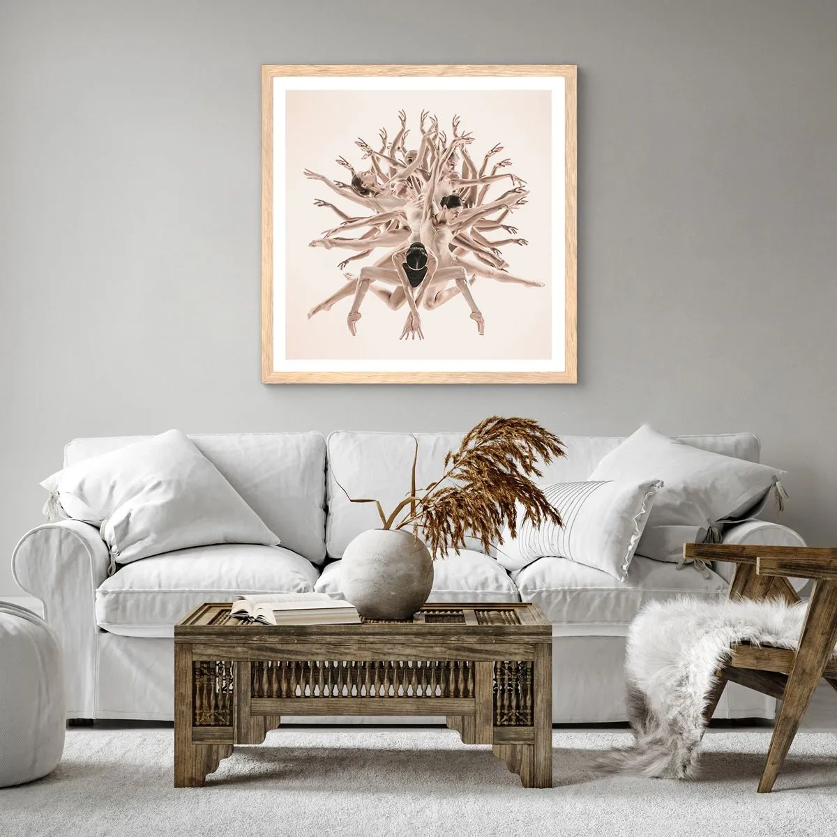 Plakat i ramme af lyst egetræ - Blomstrende i dans - 30x30 cm