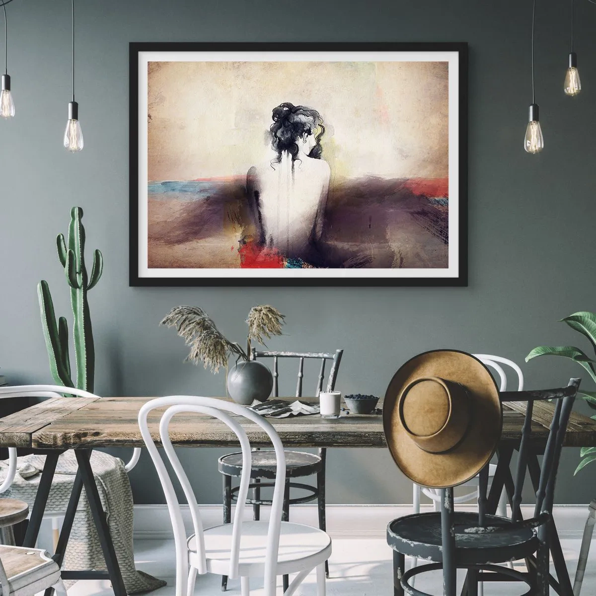 Plakat i sort ramme - Glatte linjer, ovale former - 50x40 cm
