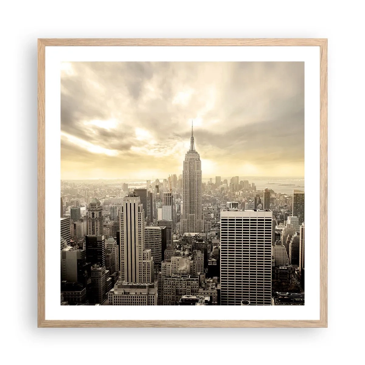 Plakat i ramme af lyst egetræ - New York vævet af grå - 60x60 cm
