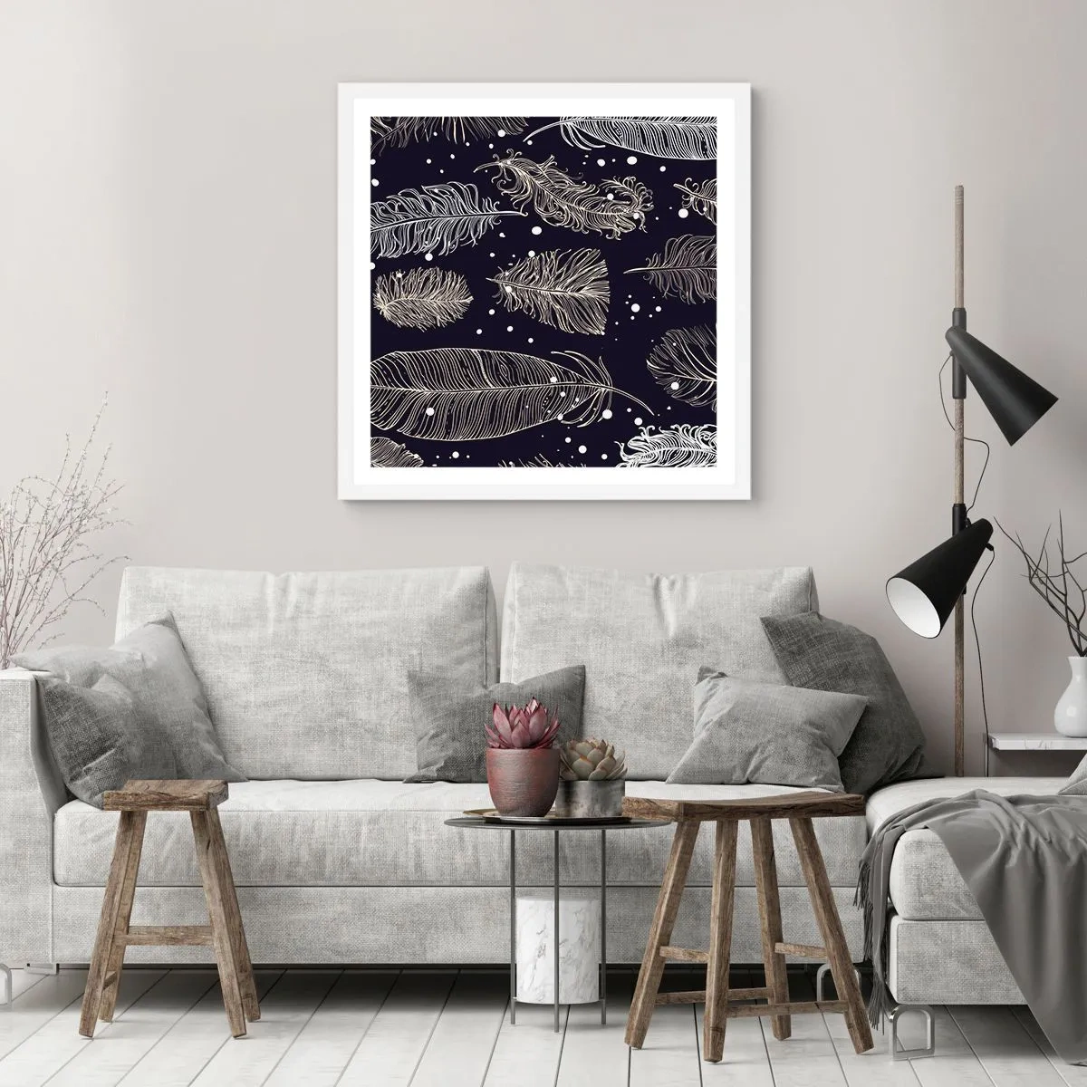 Plakat i hvid ramme - Fjerede blonder - 50x50 cm