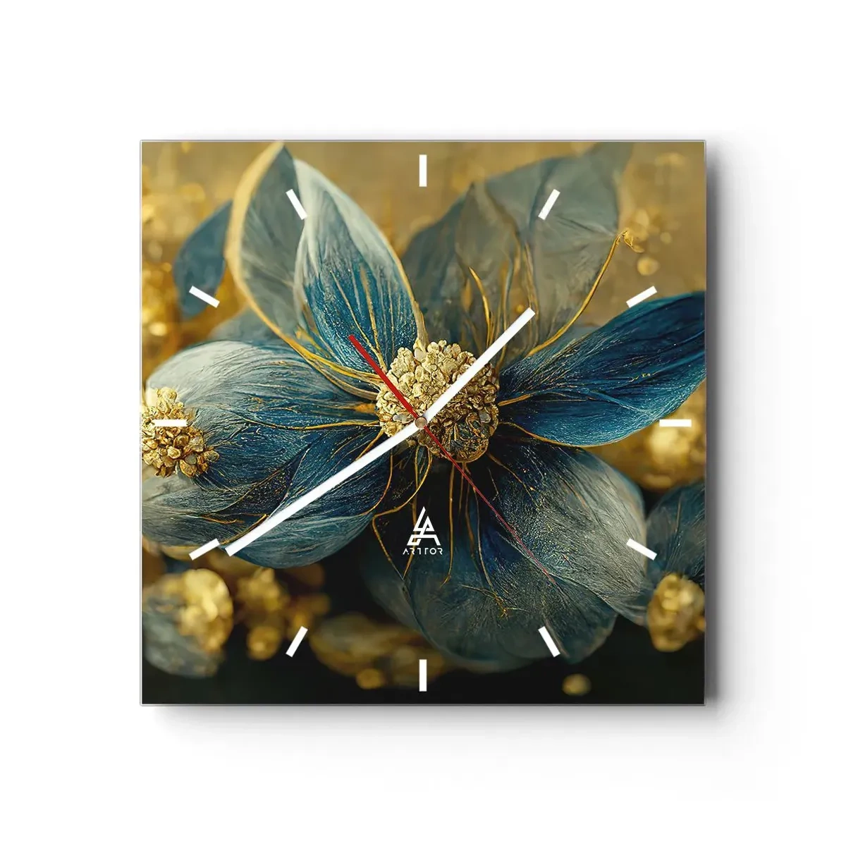 Vægur, Uret - Blomstre med guld - 40x40 cm