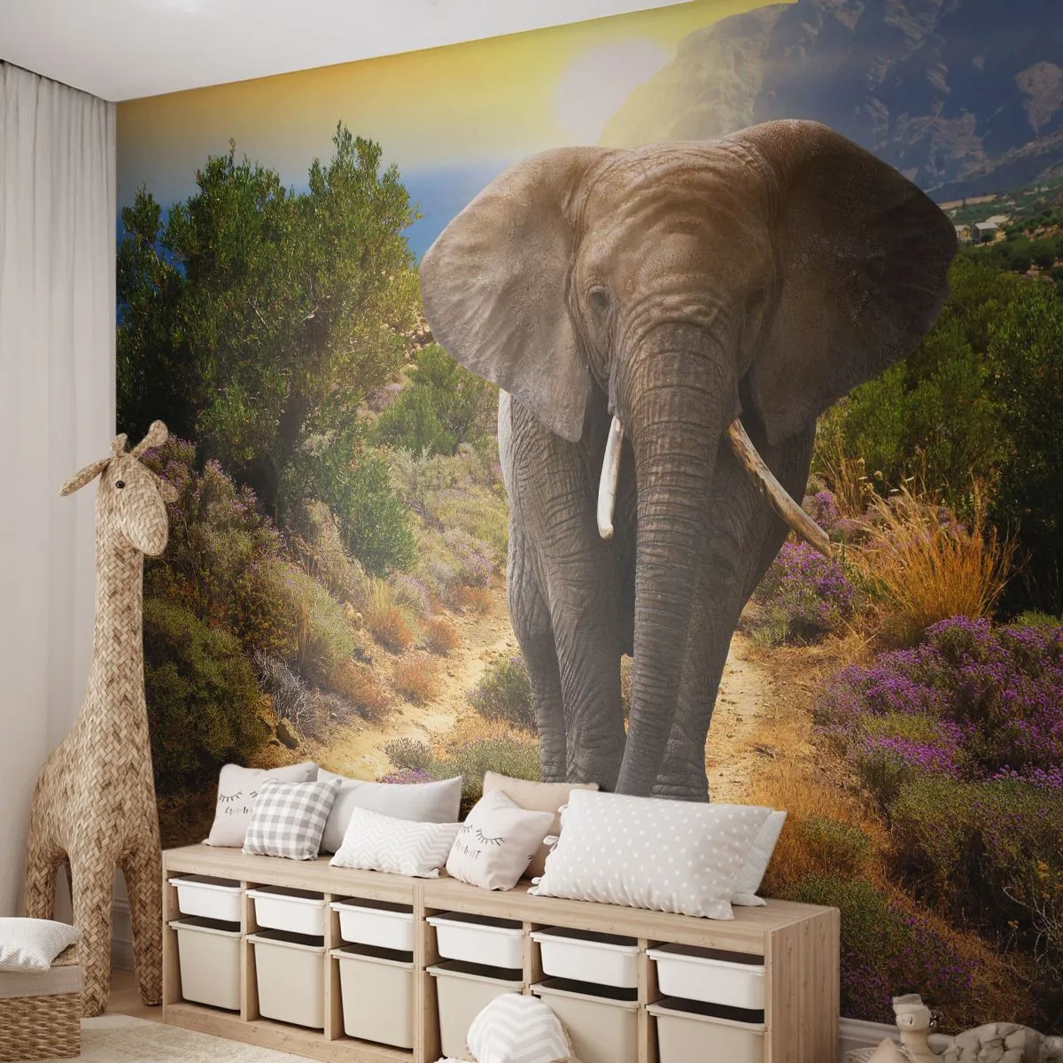 Fototapet Premium Canvas - Sådan så Eden ud - Dyr, Elefant, Safari - 100x70 cm
