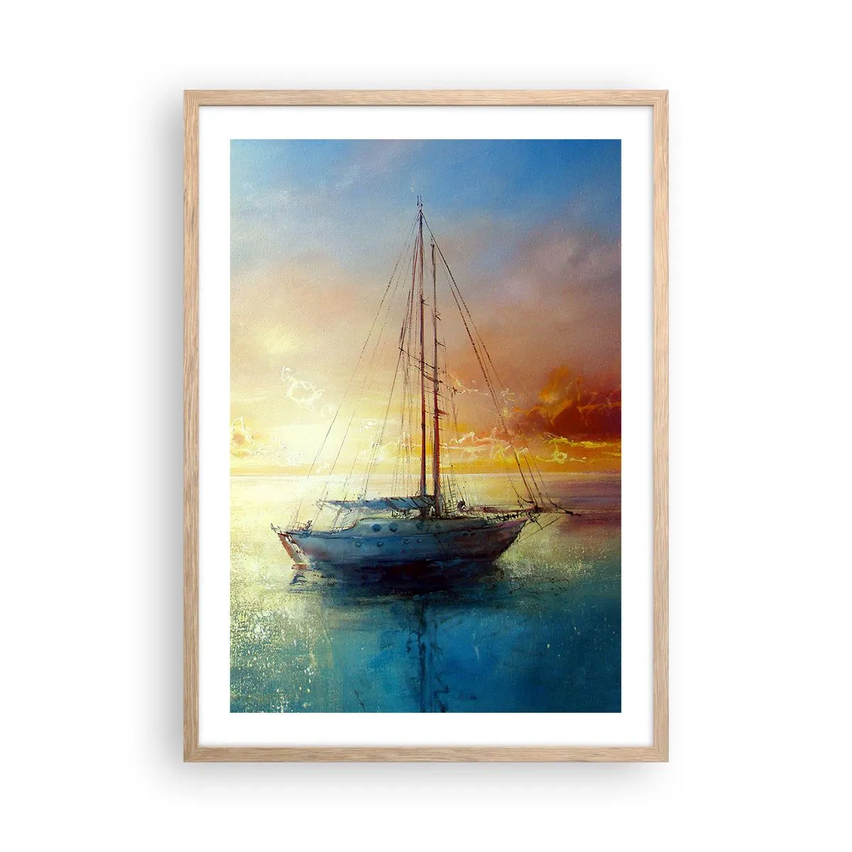 Plakat i ramme af lyst egetræ - I en gylden bugt - 50x70 cm