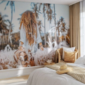 Fototapet Selvklæbende Deluxe Sticker - Født af græsdun - Kvinde, Årgang, Boho - 100x70 cm