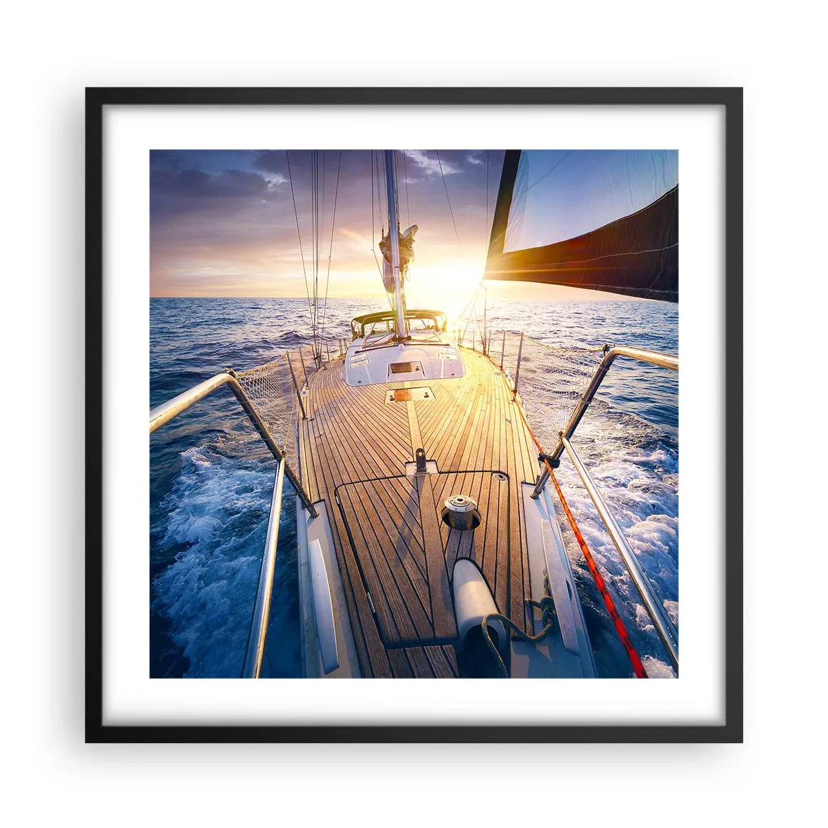 Plakat i sort ramme - Løber på bølgerne - 50x50 cm