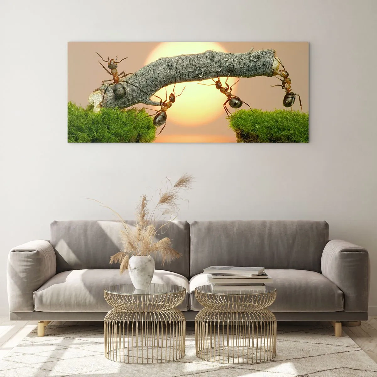 Billede på glas - Glædeligt, fælles arbejde - 100x40 cm