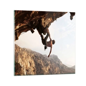 Billede på glas - Verden skrumpede ind i en håndfuld på en klippeskrænt - 70x70 cm