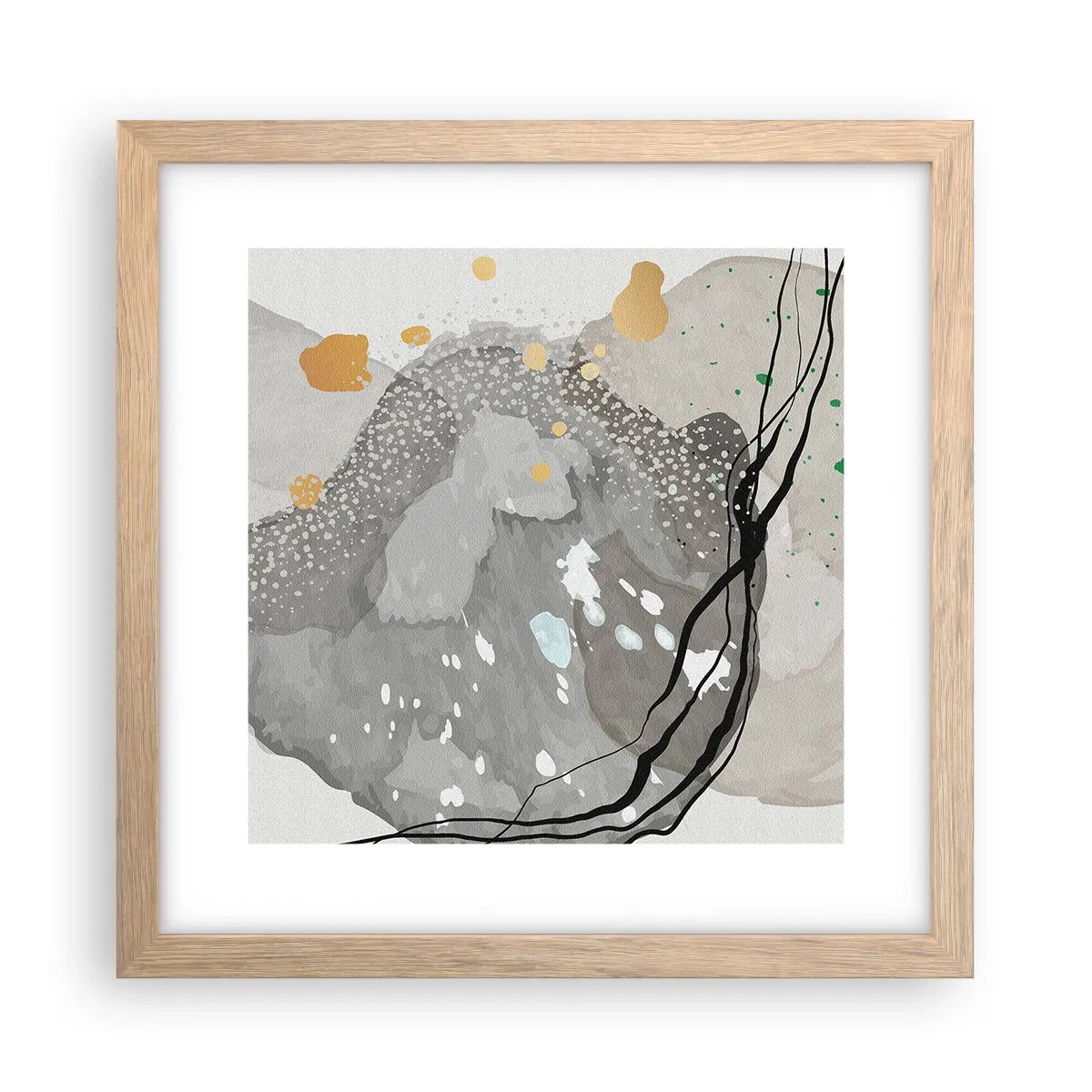 Plakat i ramme af lyst egetræ - Organisk komposition - 30x30 cm