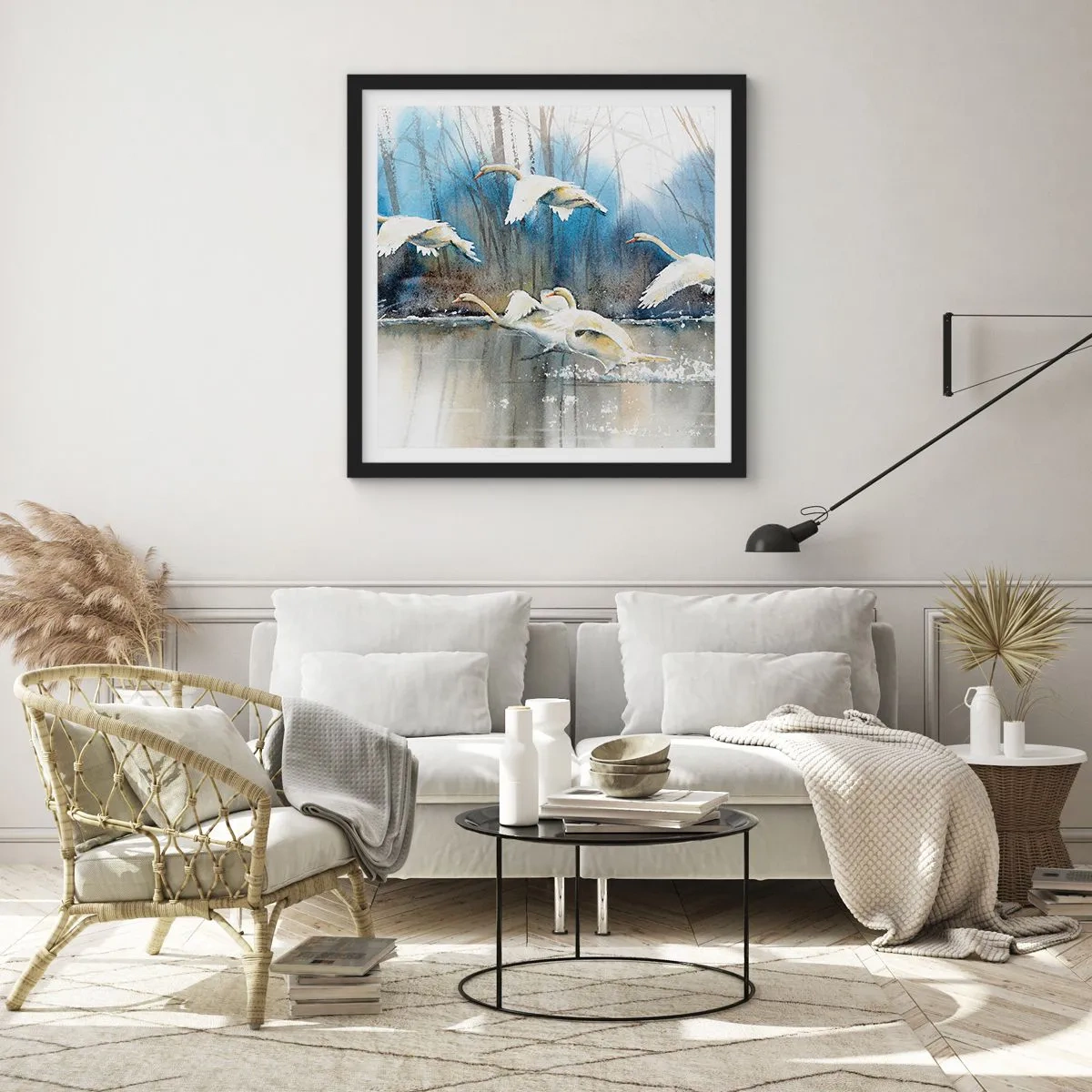 Plakat i sort ramme - Som i en fortælling om vilde svaner - 30x30 cm