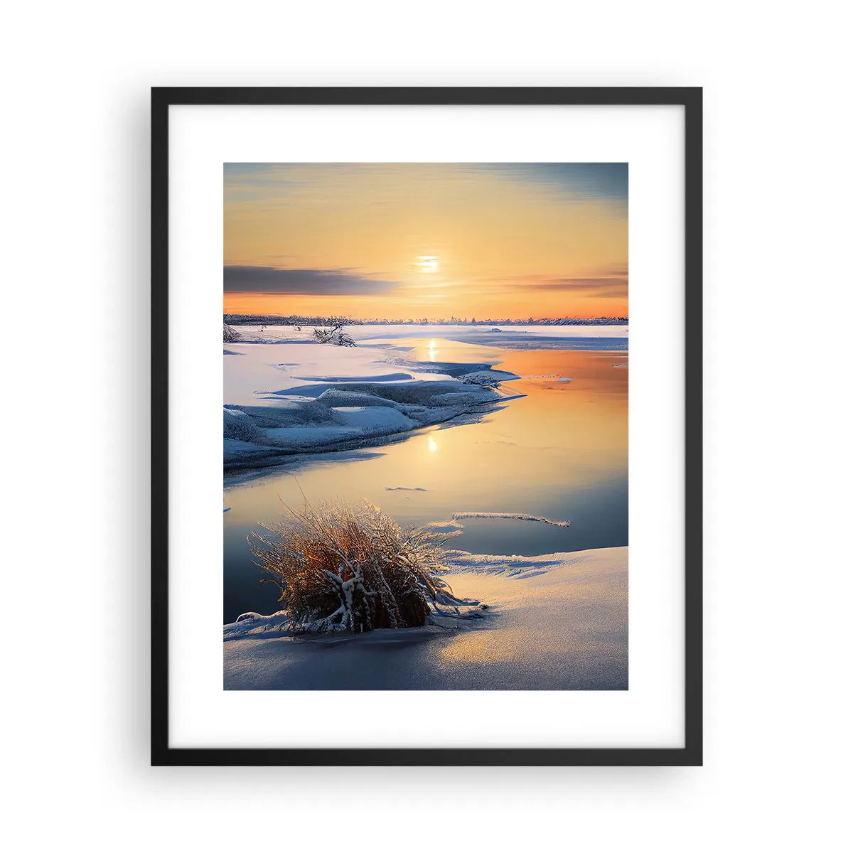 Plakat i sort ramme - Vintersolnedgang - 40x50 cm