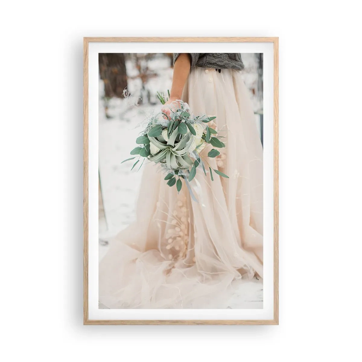 Plakat i ramme af lyst egetræ - Og de levede lykkeligt til deres dages ende - 61x91 cm