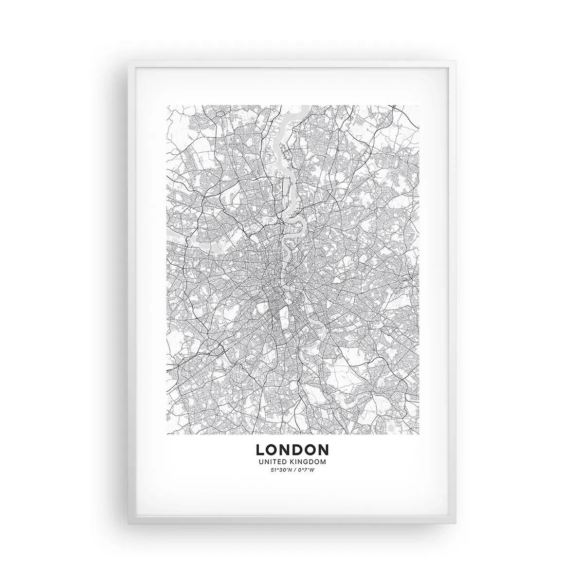 Plakat i hvid ramme - Kort over Londons labyrint - 70x100 cm
