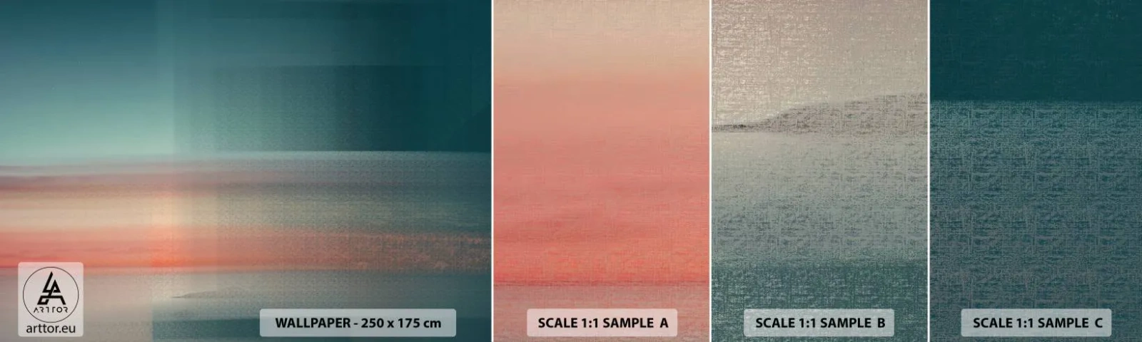 Prøve Fototapet Selvklæbende Deluxe Sticker - Abstraktion: bølger af lys - Vand, Himmel, Minimalisme - 100x30 cm