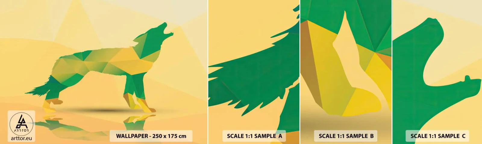 Prøve Fototapet Selvklæbende Deluxe Sticker - Ensom ulv - Dyr, Ulv, Geometrisk figur - 100x30 cm