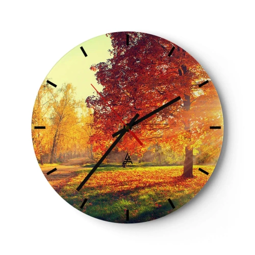 Vægur, Uret - Efterårslandskab med et træ med røde blade i parken - 30x30cm - Rød er smuk - Moderne vægdekoration til stue, køkken og soveværelse ARTTOR