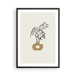 Plakat i sort ramme - En minimalistisk tegning af en monstera i en vase - 50x70cm - Monstera - udsmykning af huset - Moderne vægdekoration til stue og soveværelse ARTTOR