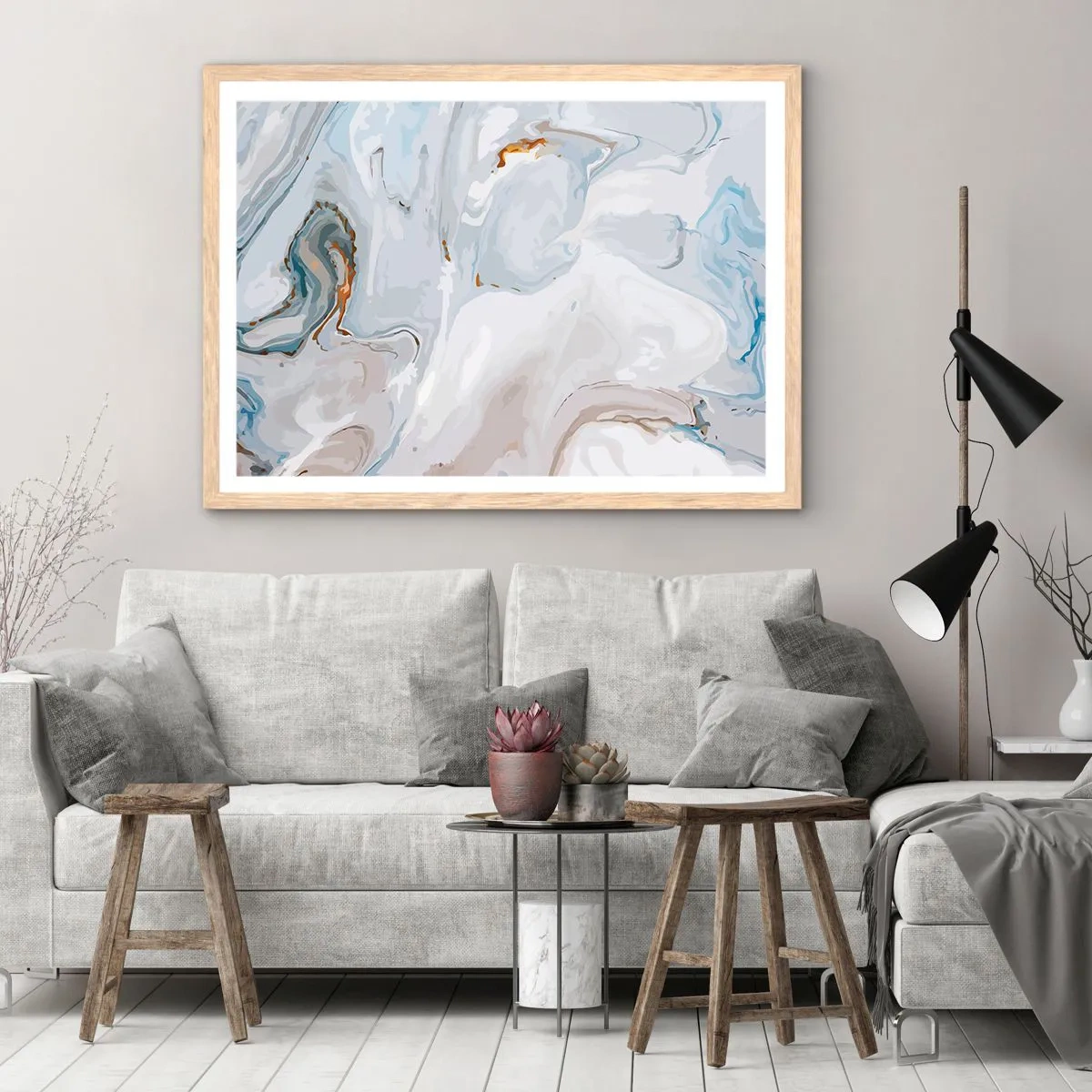 Plakat i ramme af lyst egetræ - Hvid opløftet - 40x30 cm