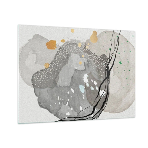 Billede på glas - Organiske former og pletter i afdæmpede farver med detaljer - 70x50cm - Organisk komposition - Moderne vægdekoration til stue og soveværelse ARTTOR