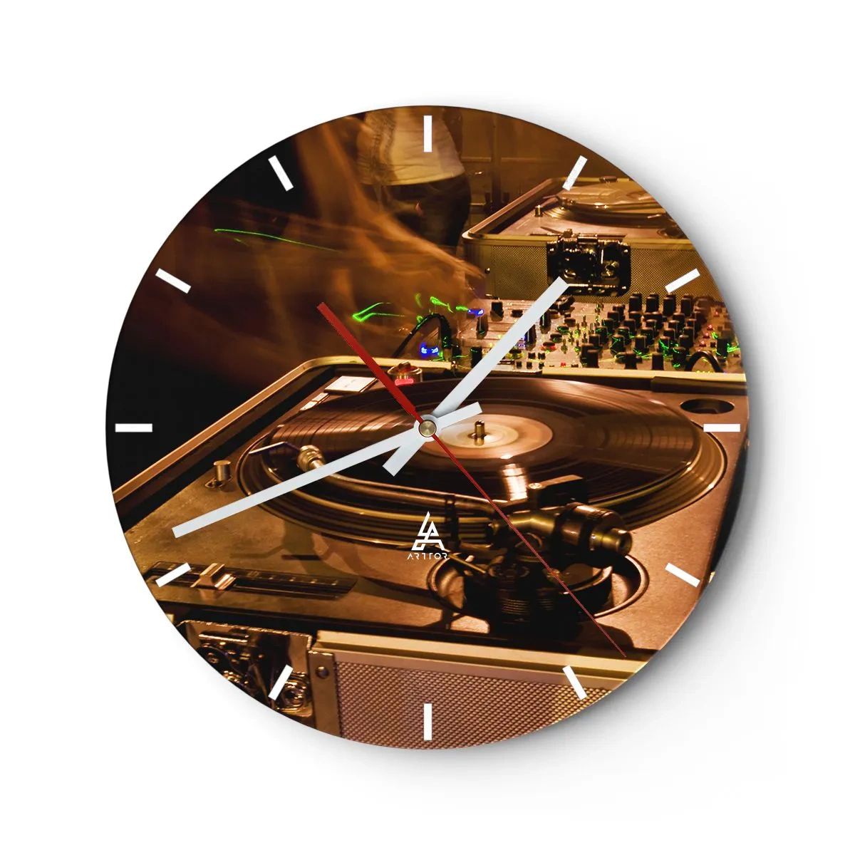 Vægur, Uret - DJ-pladespiller og mixer med dynamisk belysning - 30x30cm - Kan du mærke kraften? - Moderne vægdekoration til stue, køkken og soveværelse ARTTOR