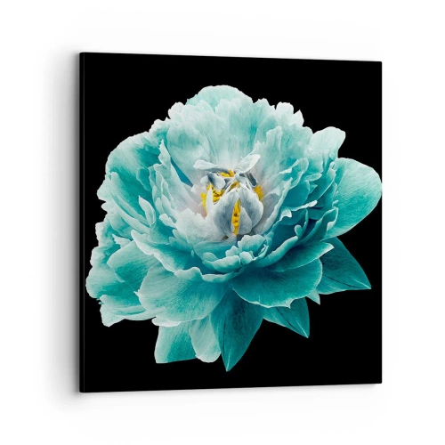 Lærredstryk - Billede på lærred - Blå og gyldne kronblade - 70x70 cm