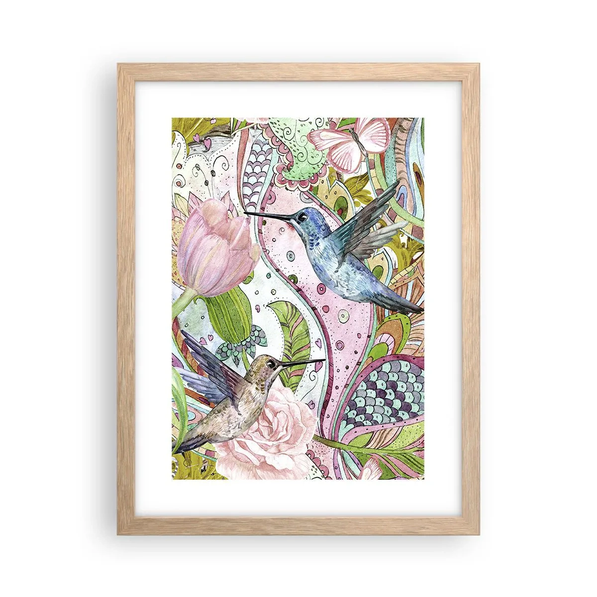 Plakat i ramme af lyst egetræ - Forviklet i vinstokkene - 30x40 cm