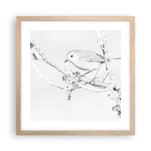 Plakat i ramme af lyst egetræ - Vintermorgen - 40x40 cm