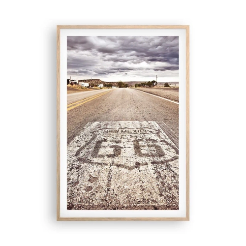 Plakat i ramme af lyst egetræ - Mother Road - amerikansk legende - 61x91 cm