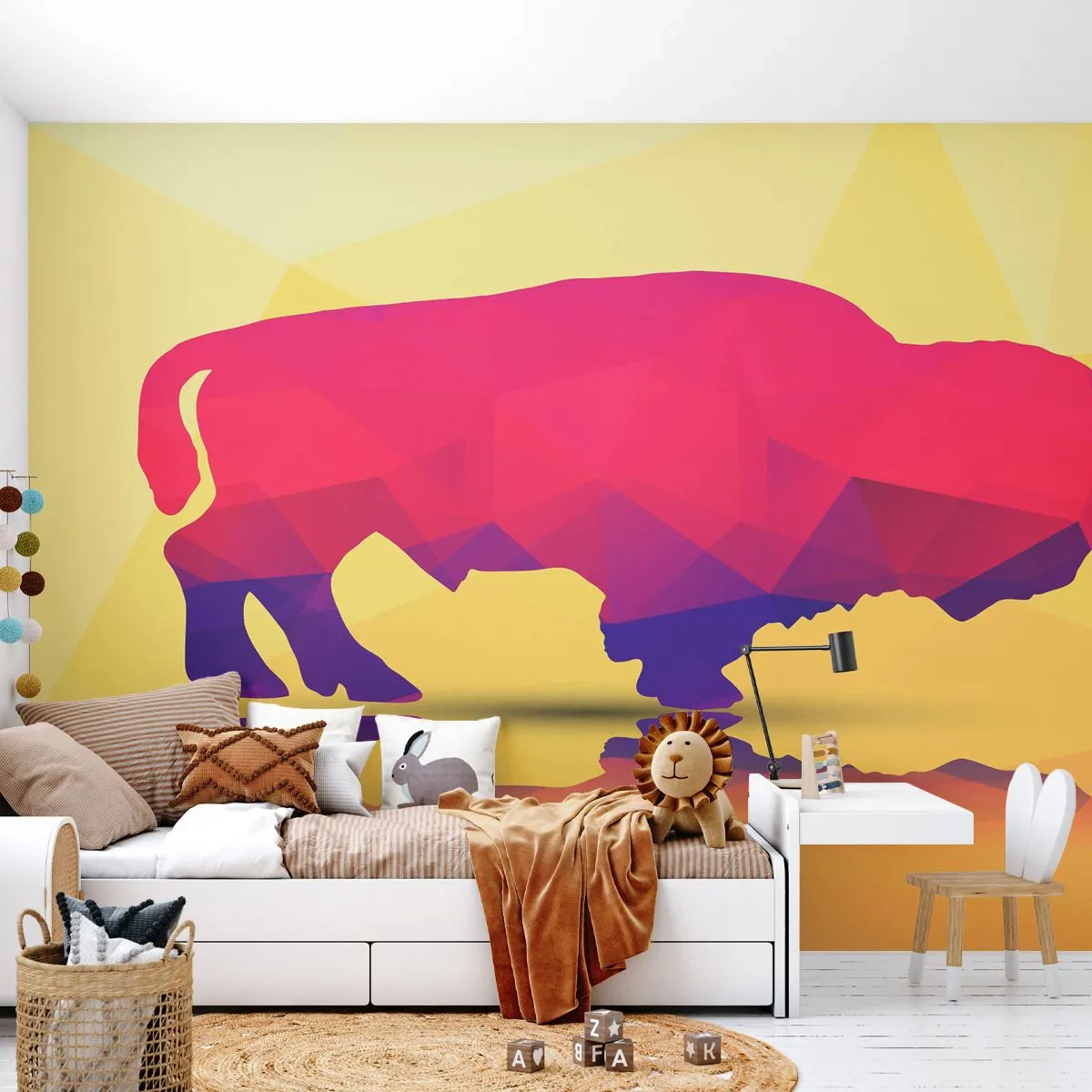 Fototapet Premium Sand - Bisonens amarantstyrke - Dyr, Wisent, Geometrisk figur - 350x256 cm