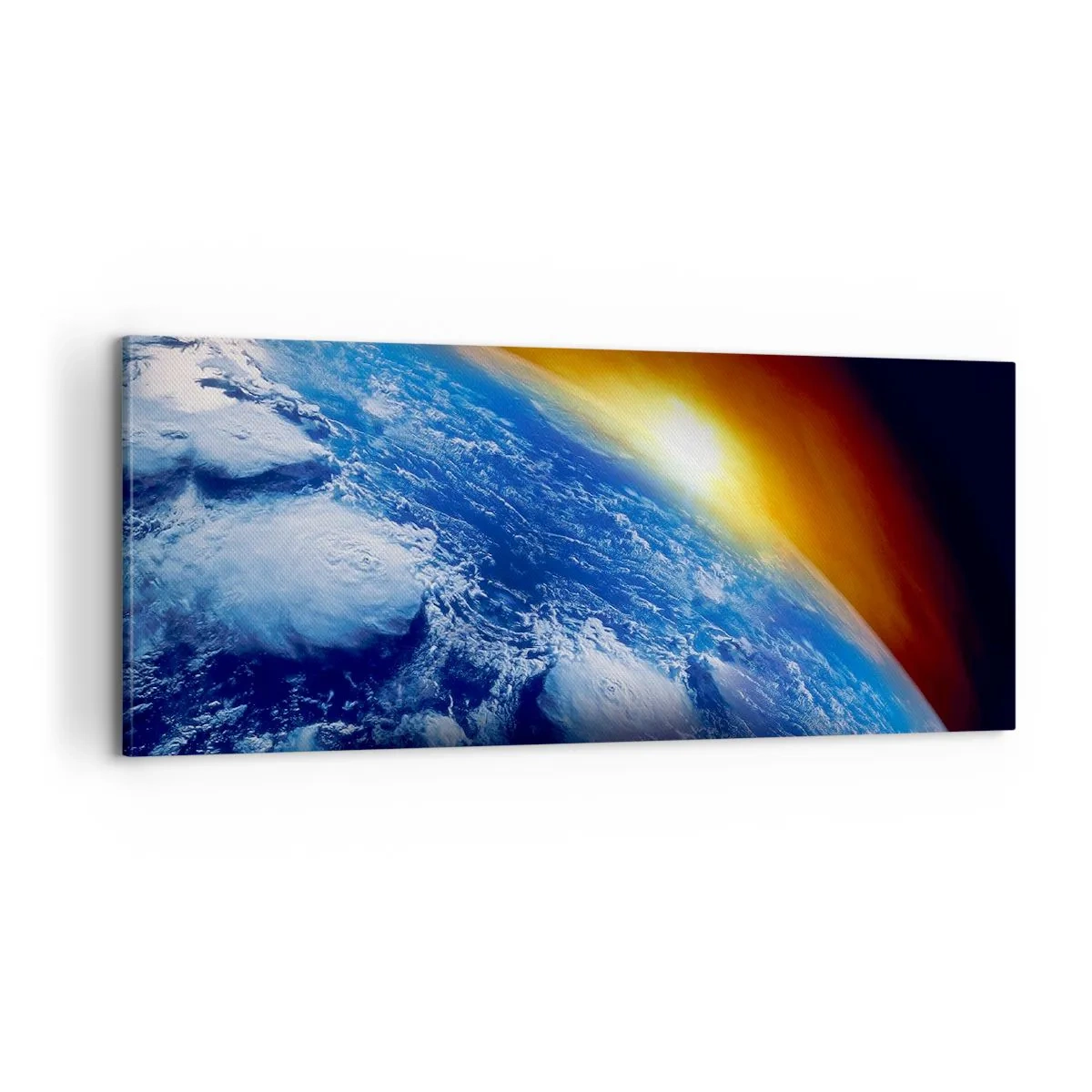 Lærredstryk - Billede på lærred - Solopgang over den blå planet - 100x40 cm