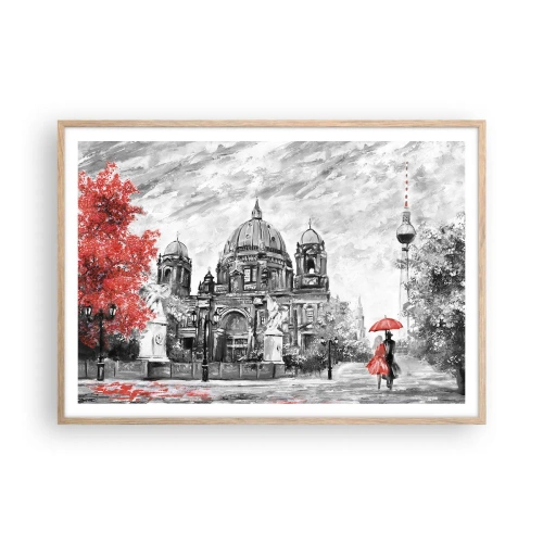 Plakat i ramme af lyst egetræ - Møde i Berlin - 100x70 cm