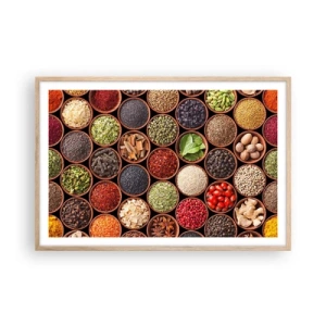 Plakat i ramme af lyst egetræ - Alle verdens smage - 91x61 cm